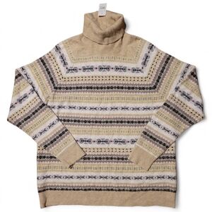 NEW Loft Fair Isle Cozy Warm Turtleneck Sweater Wmns XL Cottage Cabin Tan Pink